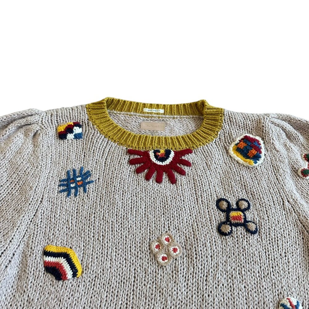 Mother Powder Puff Short Sleeve Sweater Ticket to Ride Bold Print Size Large - Picture 3 of 14